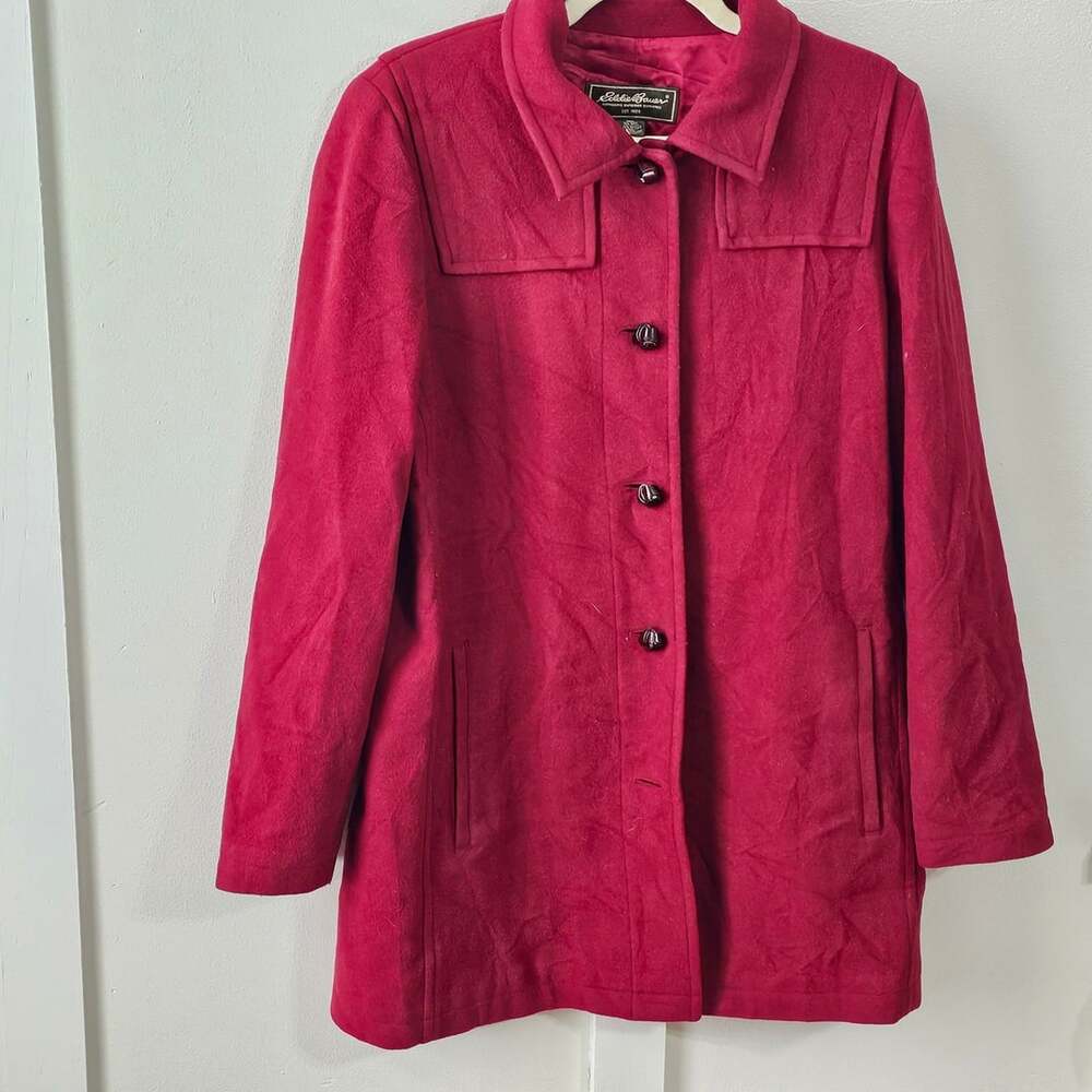 Eddie Bauer Women M Wool Blend Coat Red Burgundy Peacoat Classic Preppy